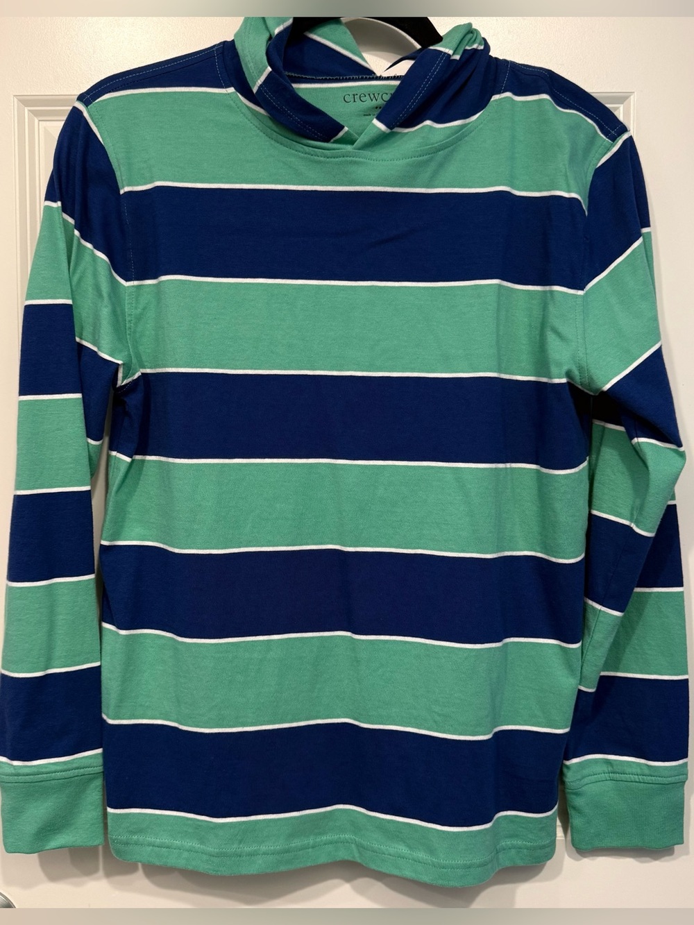 Crewcuts by J.Crew boys lightweight hooded long-sleeve shirt in navy blue, mint